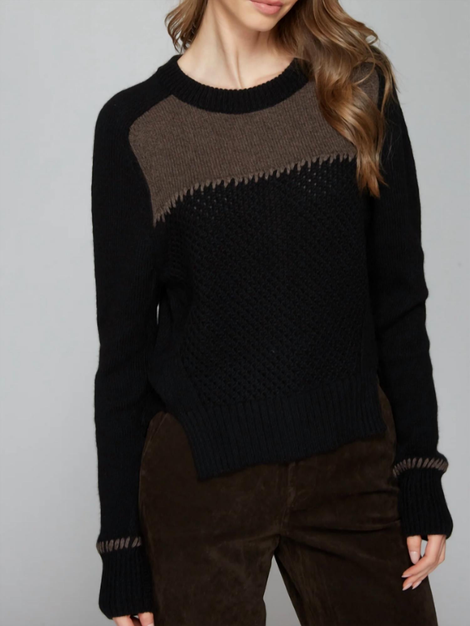Autumn Cashmere - Boxy Crew Top with Contrast Yoke and Whipstitch