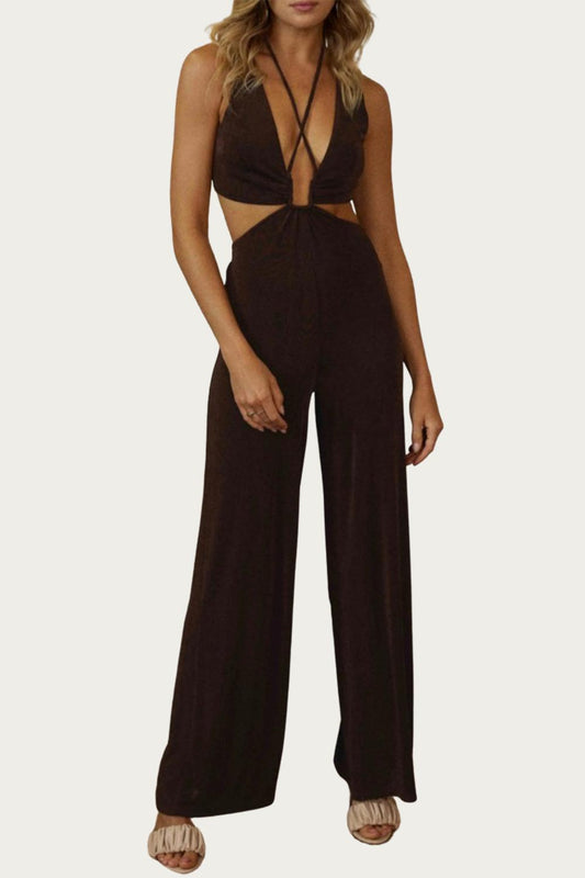 OPEN-BACK CUTOUT JERSEY JUMPSUIT