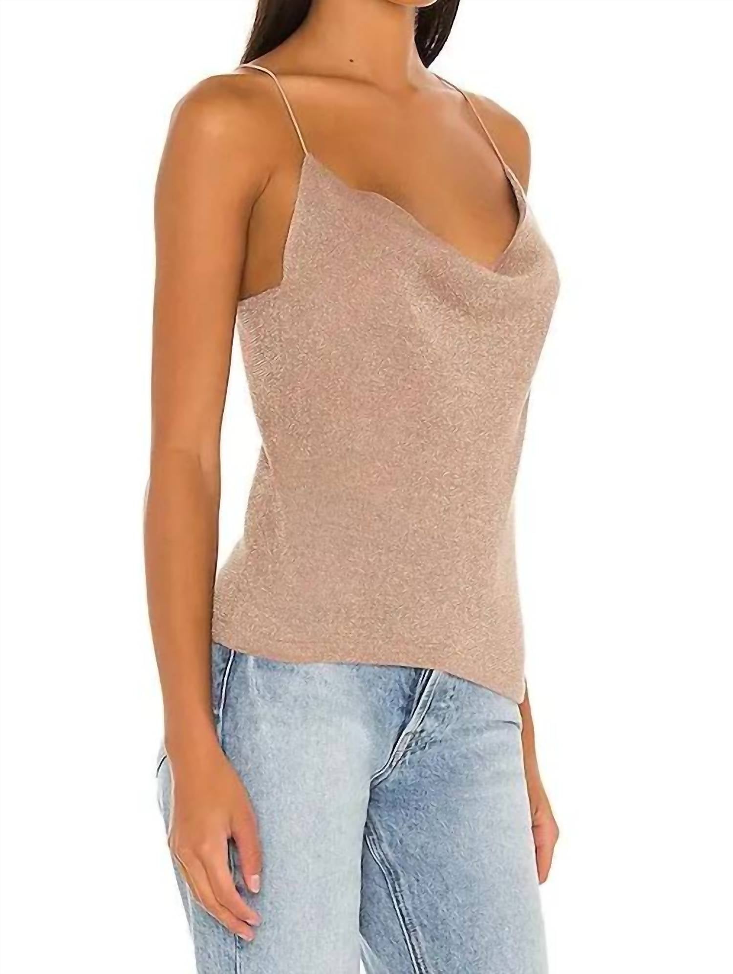 525 America Shimmer Cowl Cami Top in blush - women's shirt - detail view