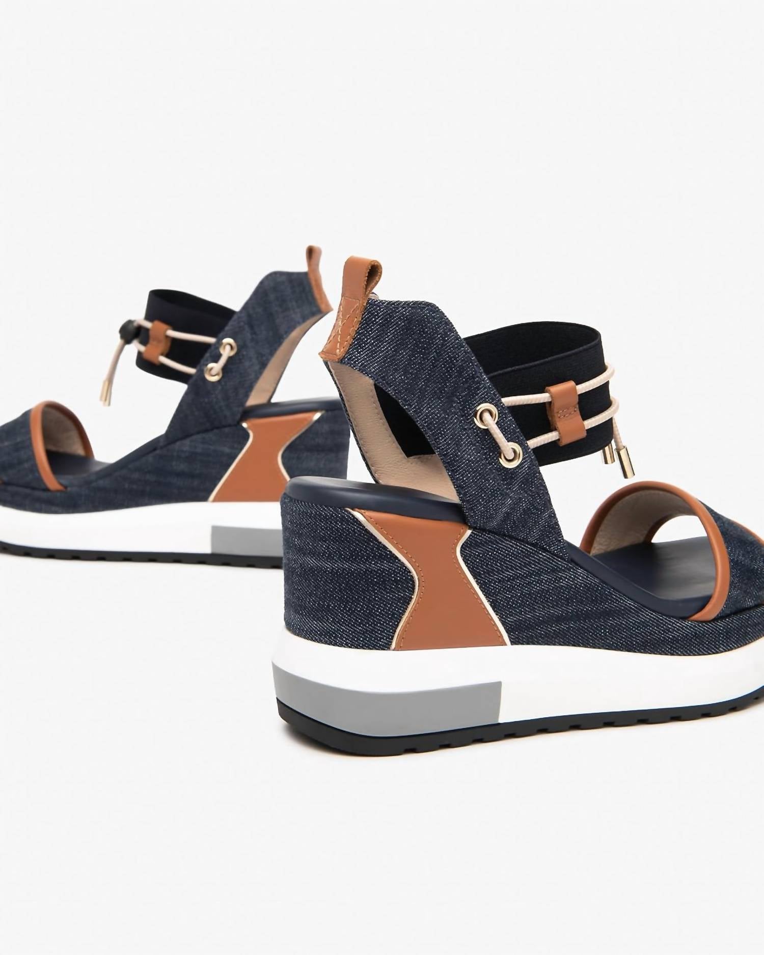 NeroGiardini Women's Utility Wedge Sandal With Straps in jeans - women's shoe - view 4