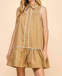 Tcec - Collar Trim Mini Dress