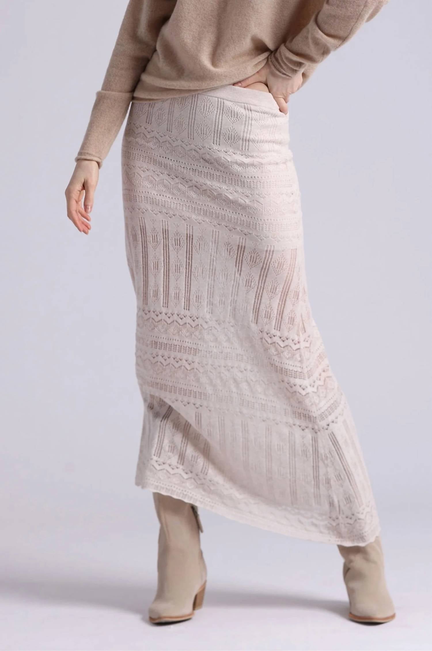 Minnie Rose - Cotton Blend Maxi Lace Skirt