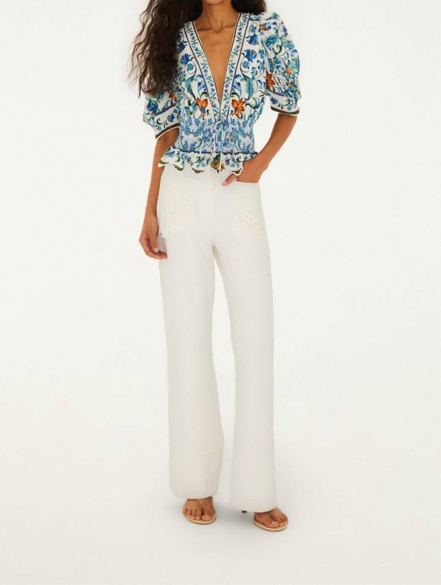 Farm Rio - Twill Pants Pocket Fringe Pants