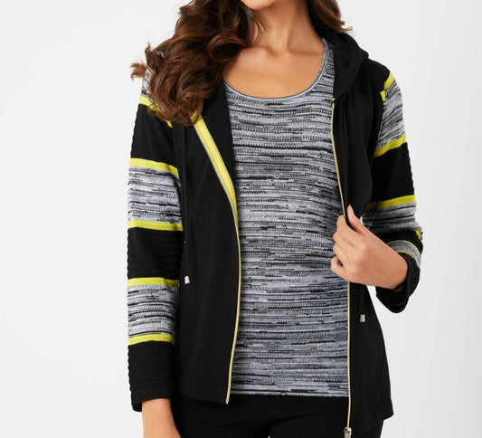French Kyss - Stripe Sleeve Zip Up Hoodie