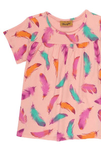 Wrangler Girls Feather Short Sleeve Top in pink - kids' t-shirt - detail view
