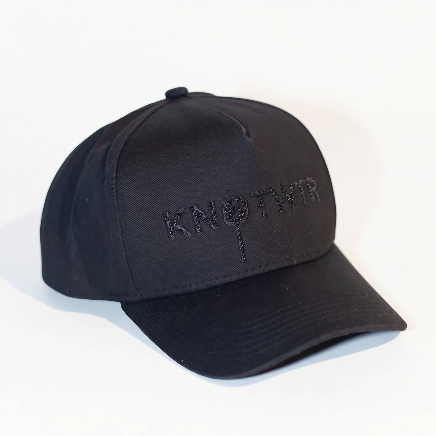 knotWTR Women's Pearl Snapback Hat in black - women's hat - detail view