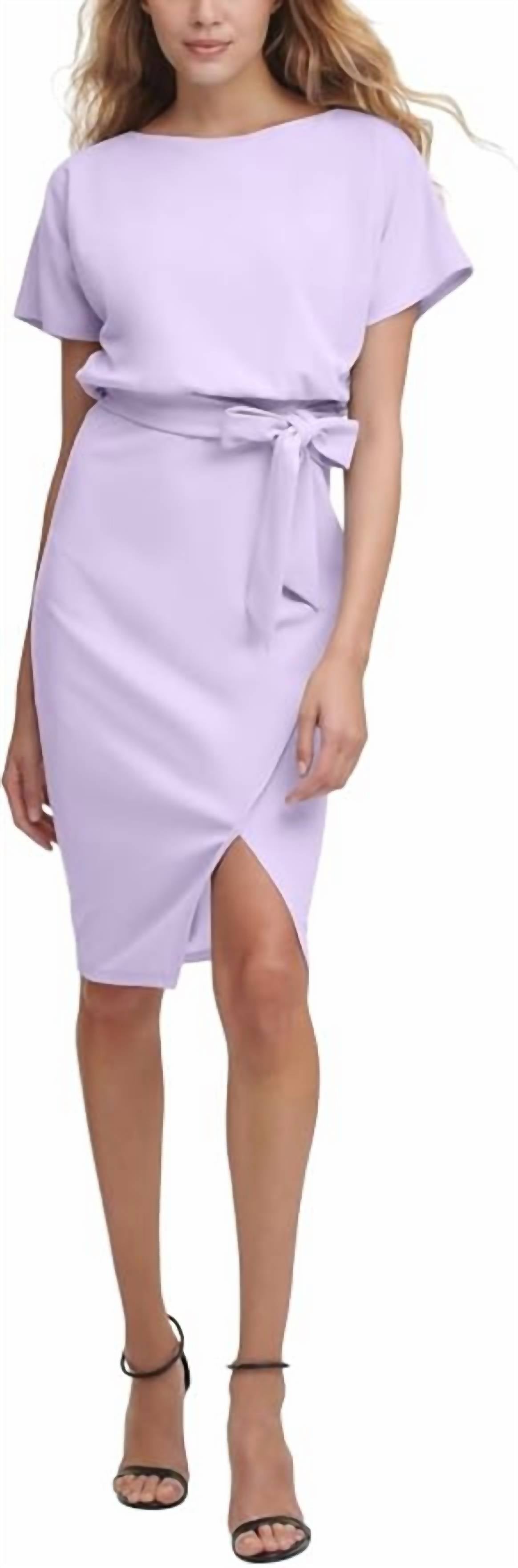 kensie Crepe Scuba Wrap Midi Dress in lavender - women's dress