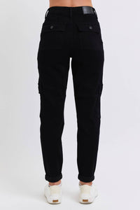 Judy Blue High Waist Cargo Cuffed Jogger in black - women's pants - detail view