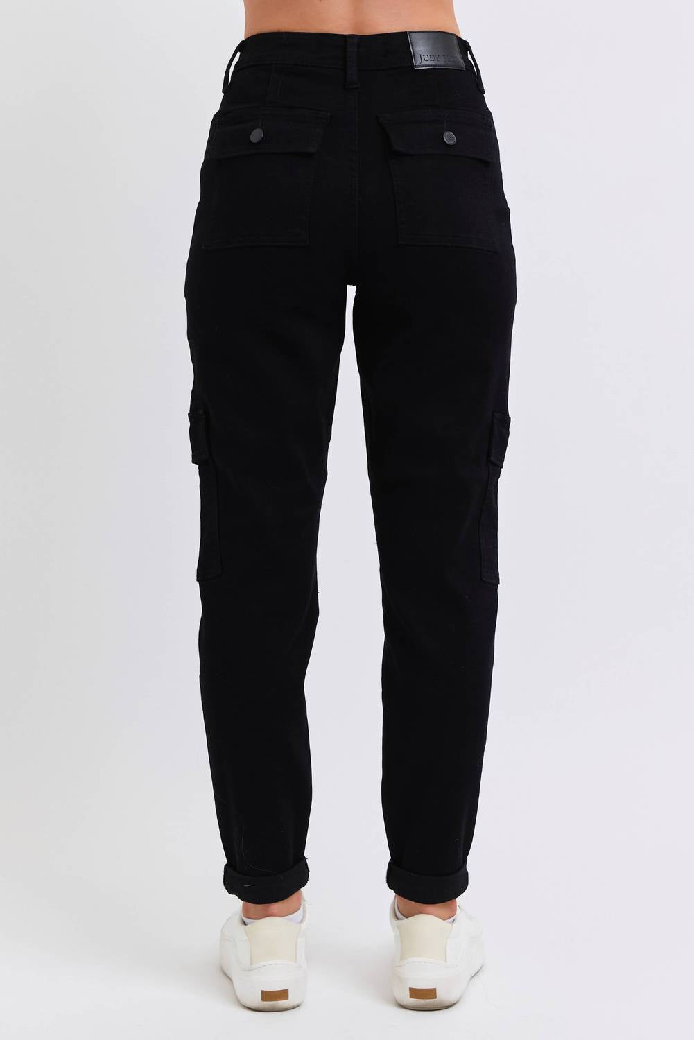 Judy Blue High Waist Cargo Cuffed Jogger in black - women's pants - detail view