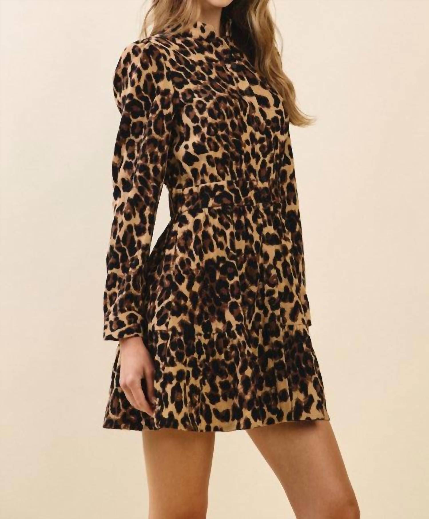 Tcec - Leopard Print Mini Shirt Dress