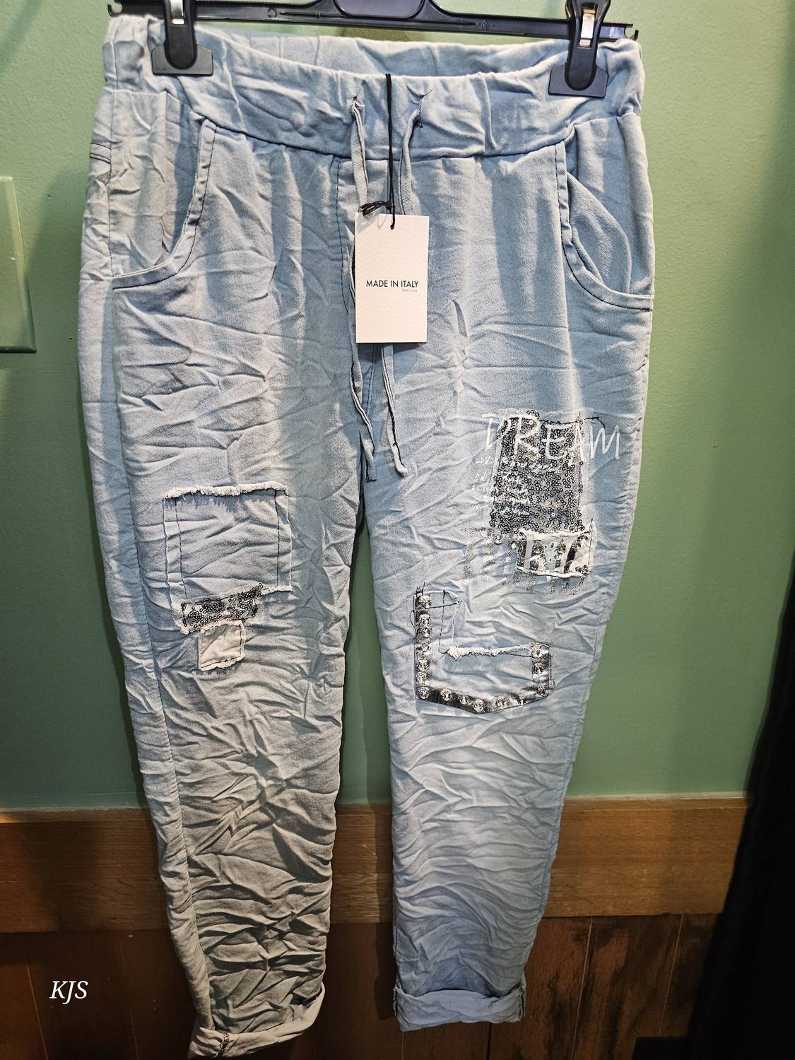 Made In Italy - Women's Embroidered Italian Crinkle Joggers