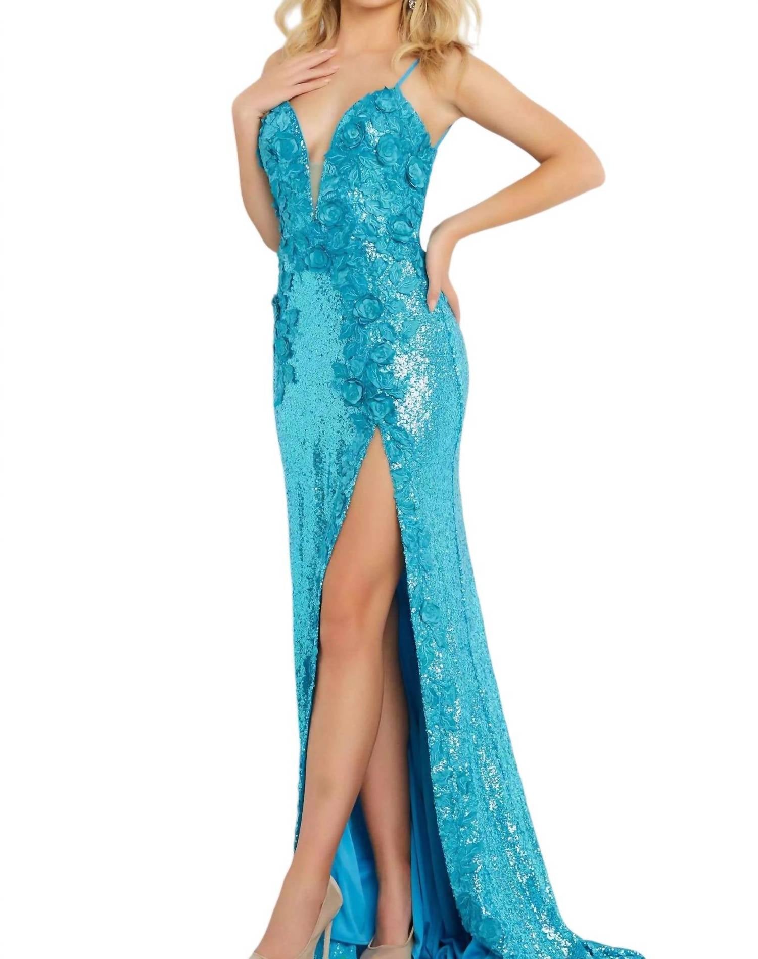 Jovani - FLORAL APPLIQUES BACKLESS DRESS