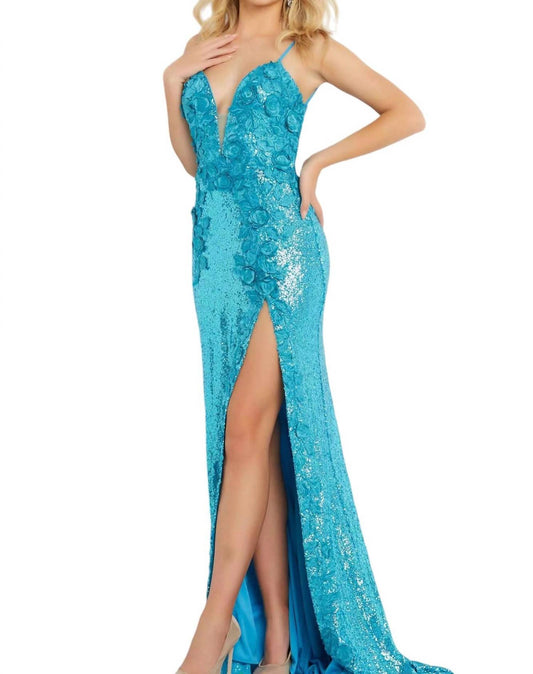 Jovani - FLORAL APPLIQUES BACKLESS DRESS