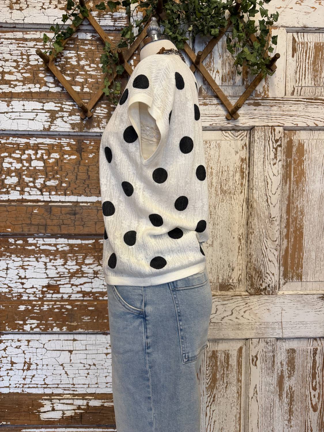 Mello - Women's Polka Dot Cap Sleeve Lightweight Knit Top
