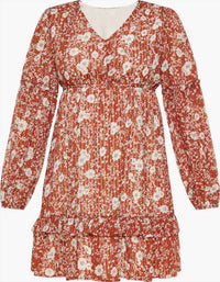 Little Daisy Closet - Floral Ruffled Puff Sleeve Dress