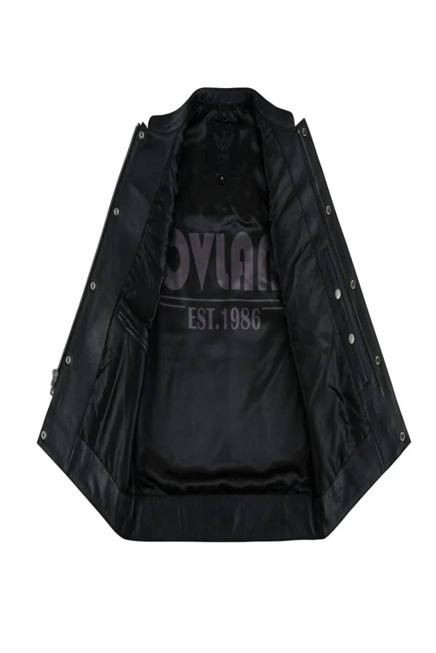 Ovlan Full Grain Cowhide Classic Leather Motorcycle Vest in black - men's jacket - view 4