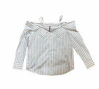 ELAN Women Striped Long Sleeves Blouse in white grey - women's blouse