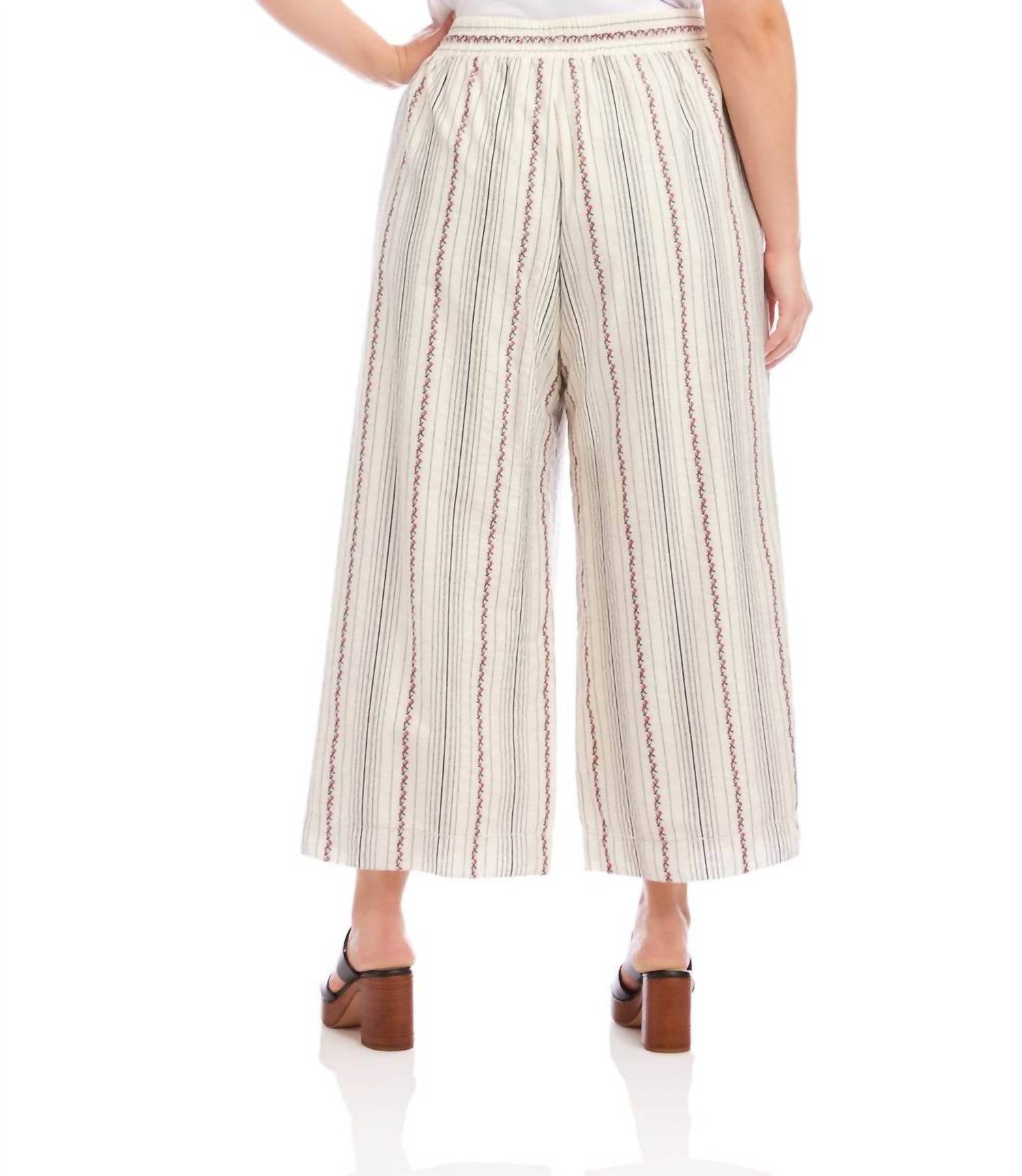 Karen Kane - Stripe Embroidered Cropped Drawstring Pants - Plus