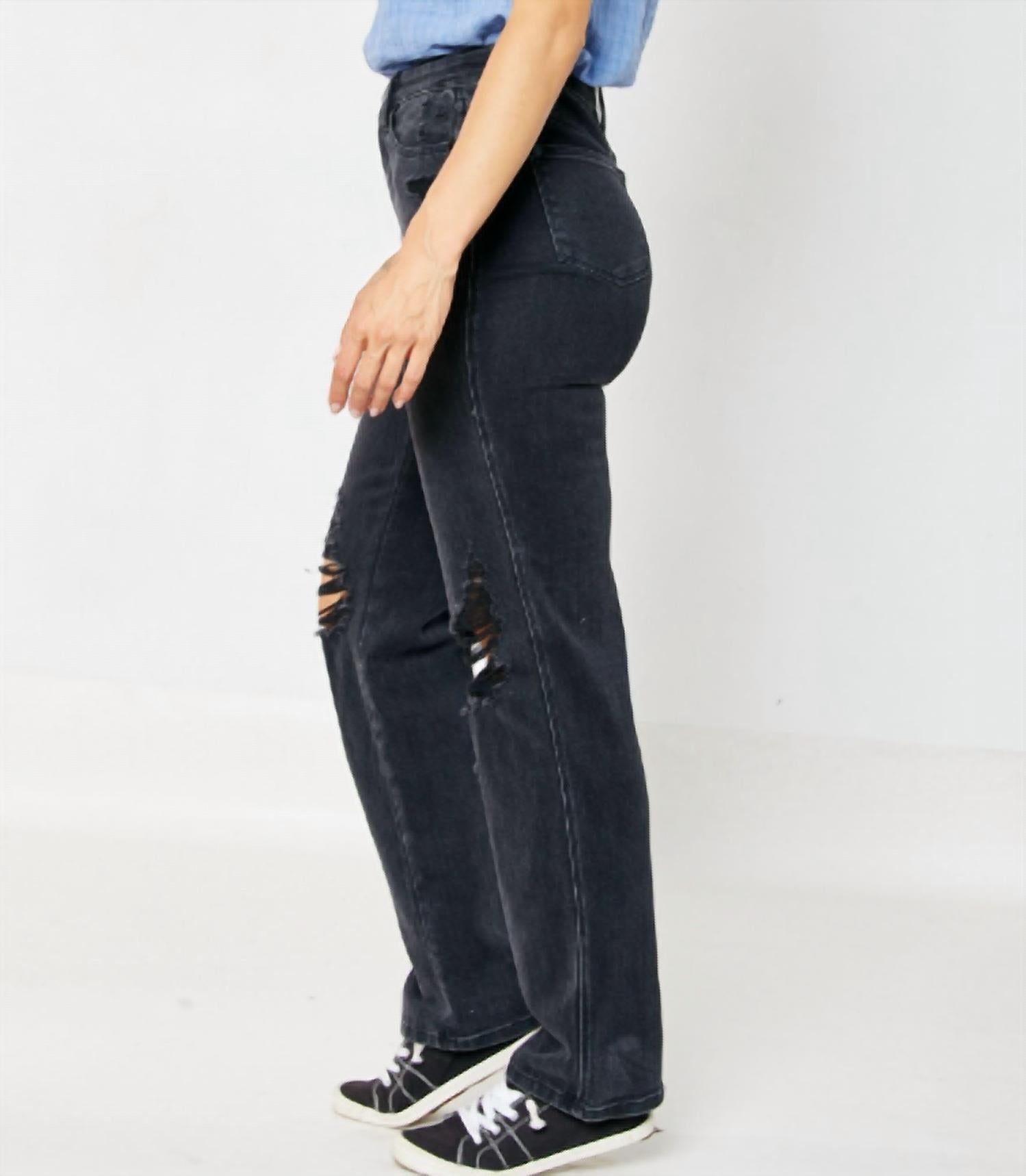 Judy Blue - High Waisted Rigid Magic Destroyed Straight Leg Jeans