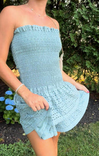 Mint - Strapless Eyelet Mini Dress
