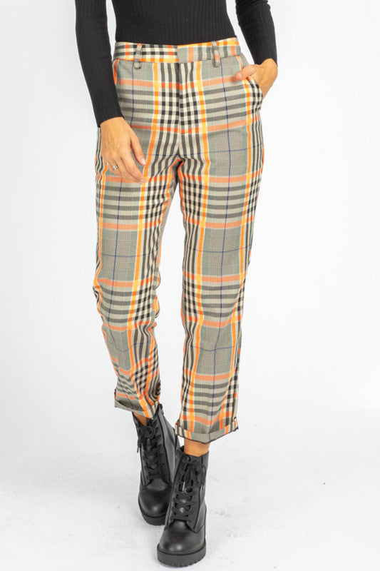 HIGH RISE CHECKER PANTS