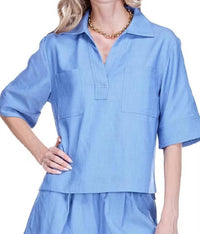 Joy Joy - Pocket Collared V-neck Overshirt