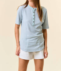 Doe And Rae - Striped Contrast Hem Henley Top