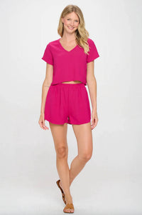 Meet Me In Santorini - Cropped Short-sleeve & Short Set
