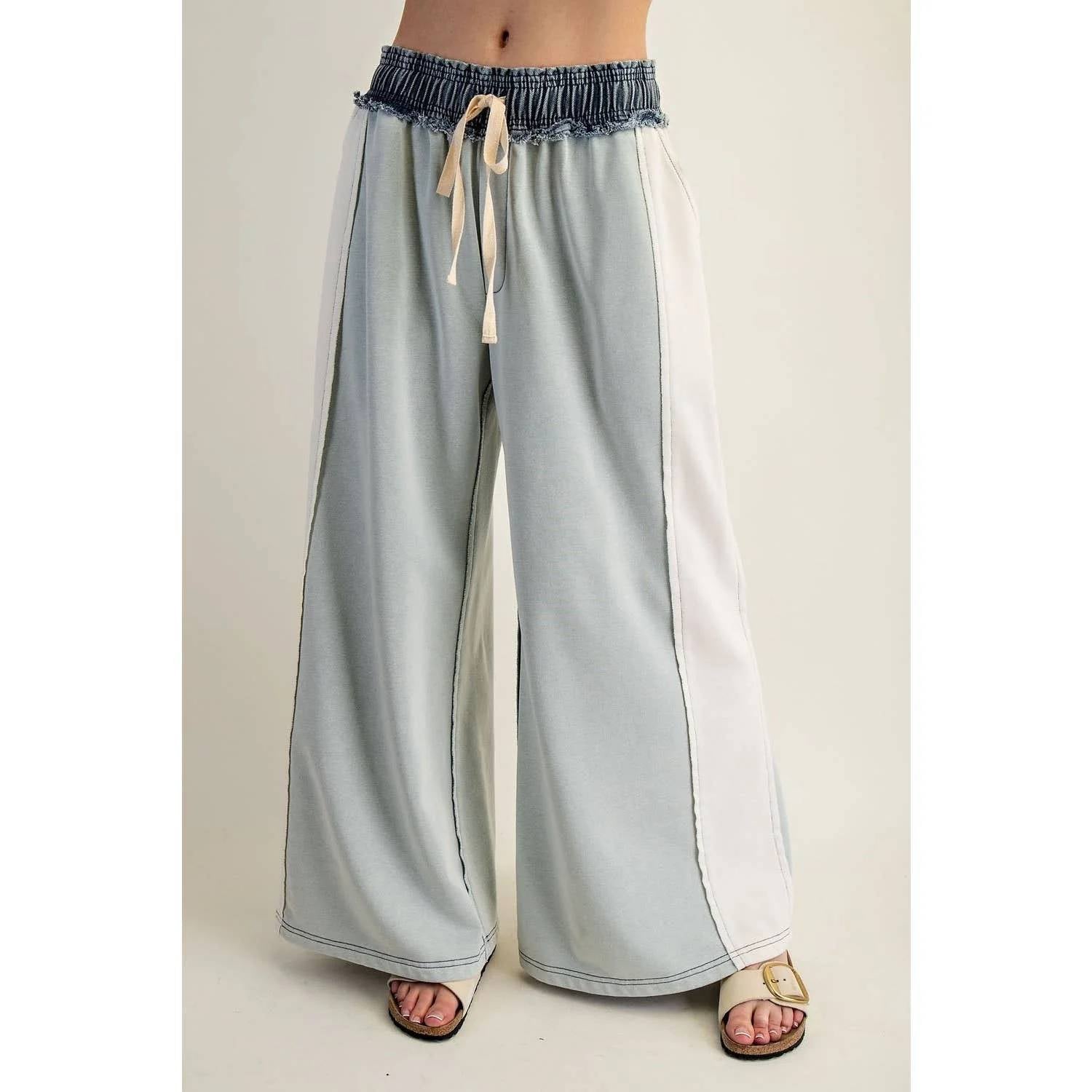 Style Usa - Color Block Denim Drawstring Pants