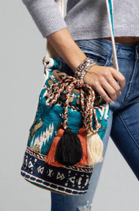 Macchia di Ruggine Women's Boho Bucket Bag in multi color - women's bag - detail view