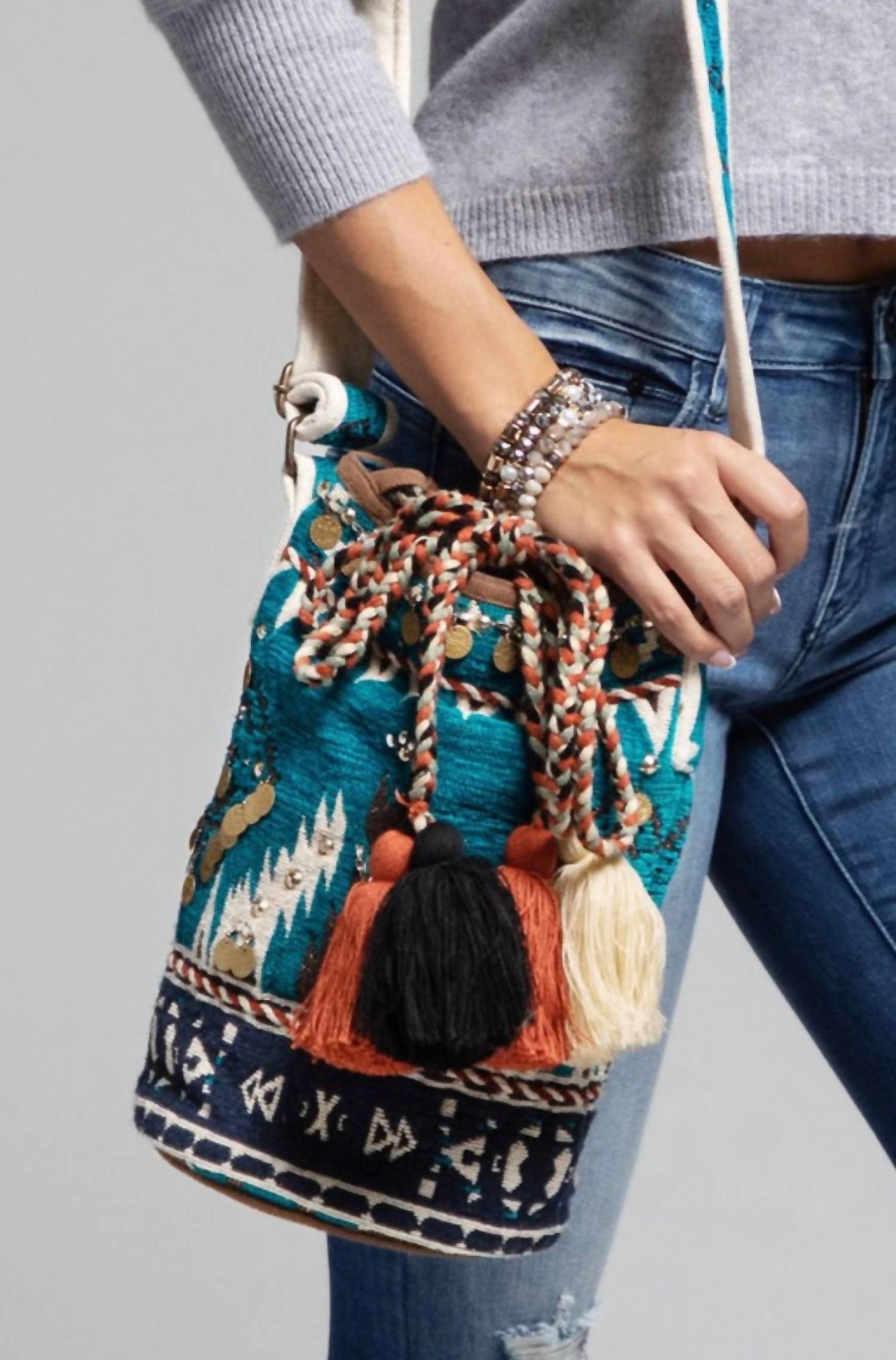 Macchia di Ruggine Women's Boho Bucket Bag in multi color - women's bag - detail view