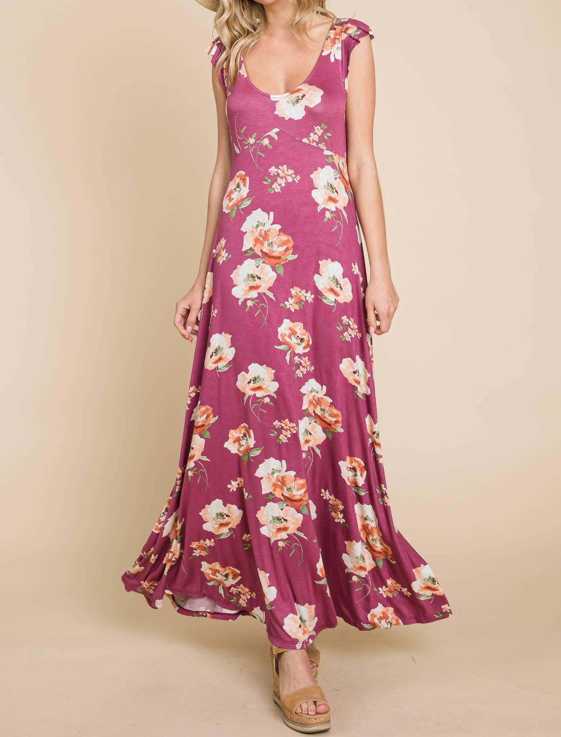 Emerald Collection - Floral Printed Scoop Neck Maxi Dress