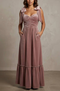 So Me - Velvet Feminine Holiday Dress With Ribbon Strap