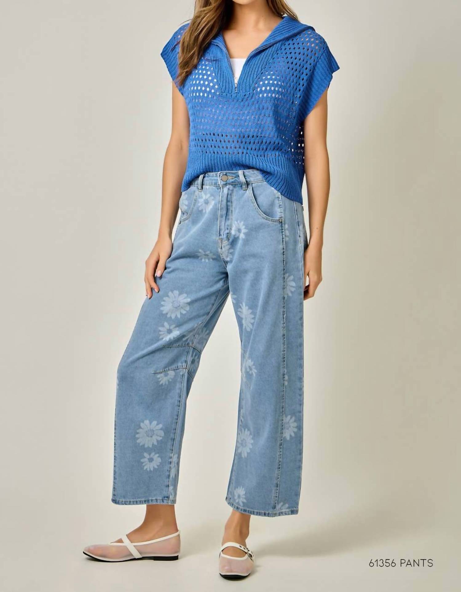 Mystree - Fishnet Zip-up Short Sleeve Sweater