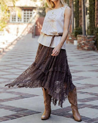 Easel - Alana All Over Lace Sharkbite Maxi Skirt