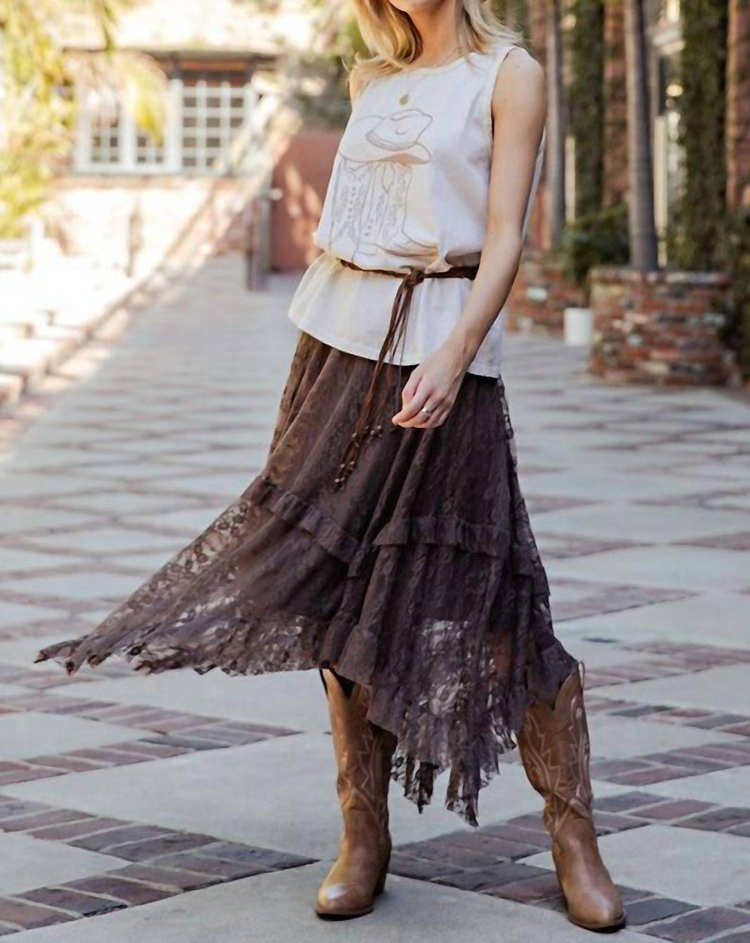 Easel - Alana All Over Lace Sharkbite Maxi Skirt