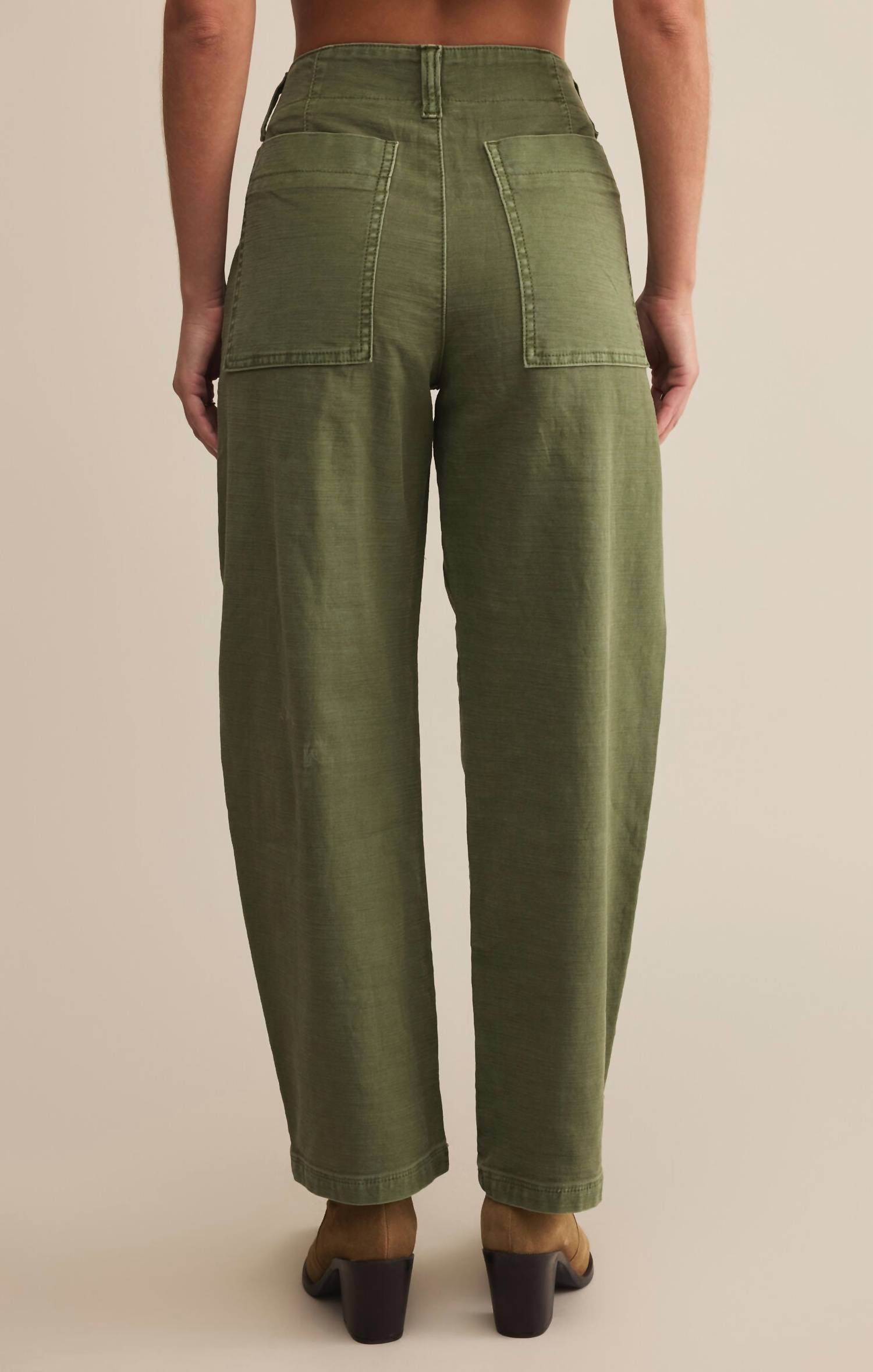 Z Supply Twill Barrel Leg Pants in olive - women's pants - alternate view