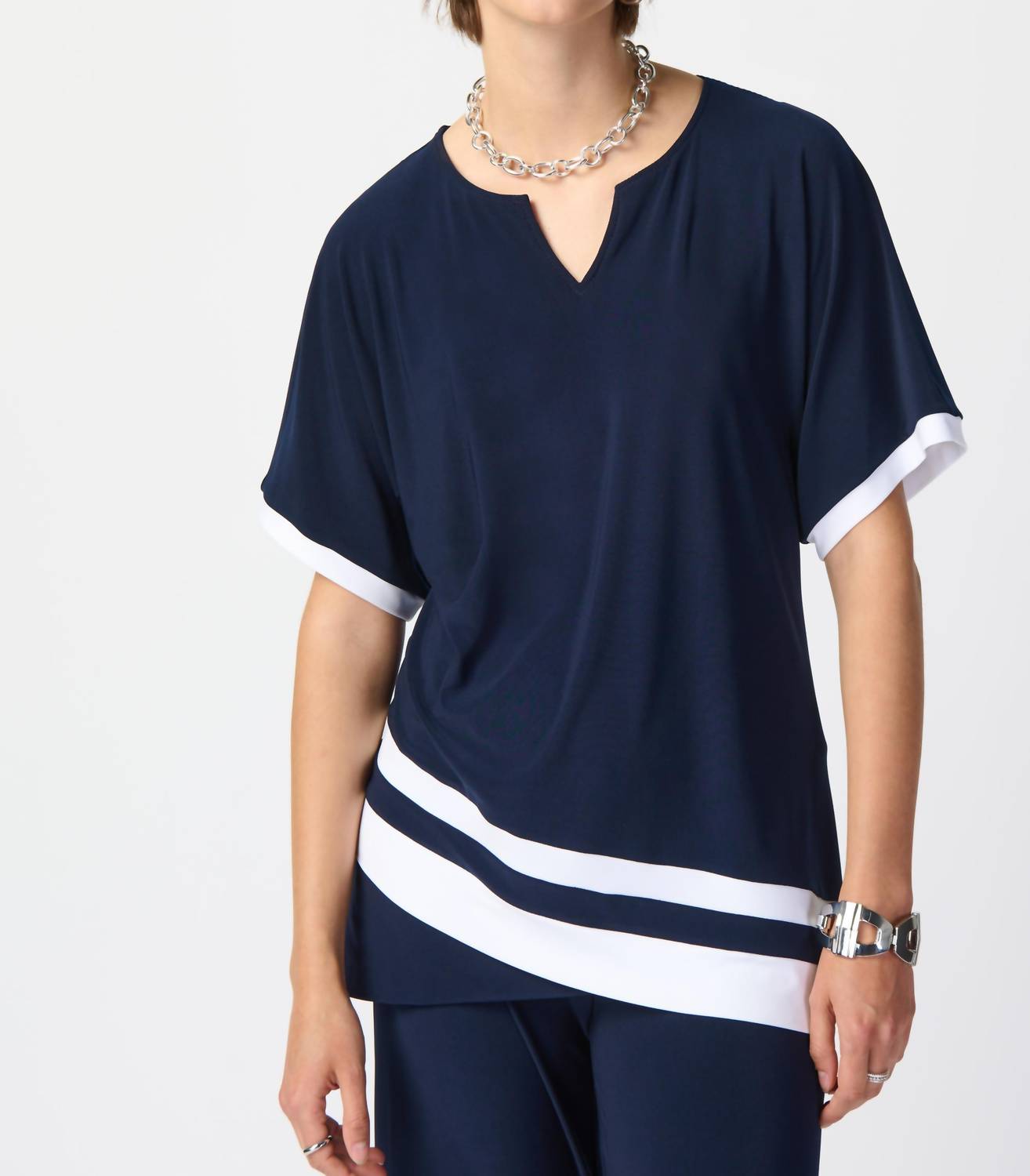 Joseph Ribkoff - Casual Striped V-neck Pullover