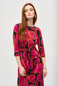 Joseph Ribkoff - Abstract Print Waist Tie Sheath Dress