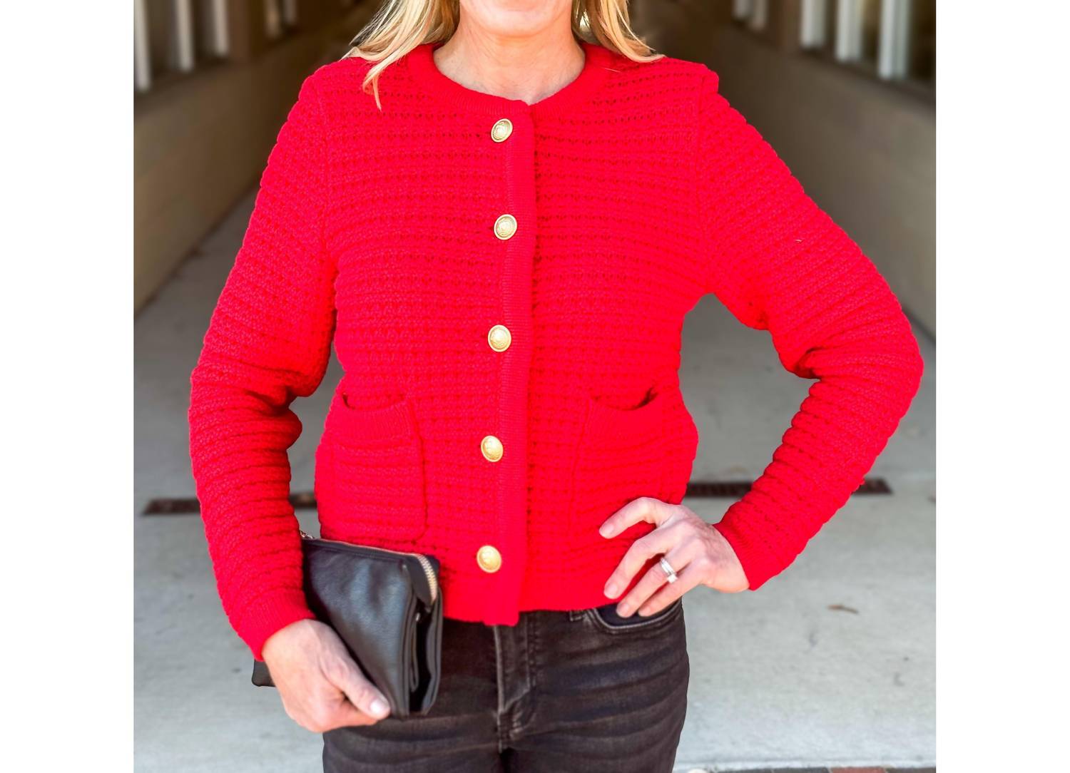 DEAR JOHN DENIM Cambria Novelty Cardigan Sweater in salsa - women's cardigan - detail view