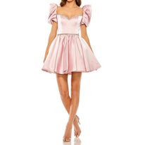 Mac Duggal - Puff Sleeves Sweetheart Neck Mini Dress
