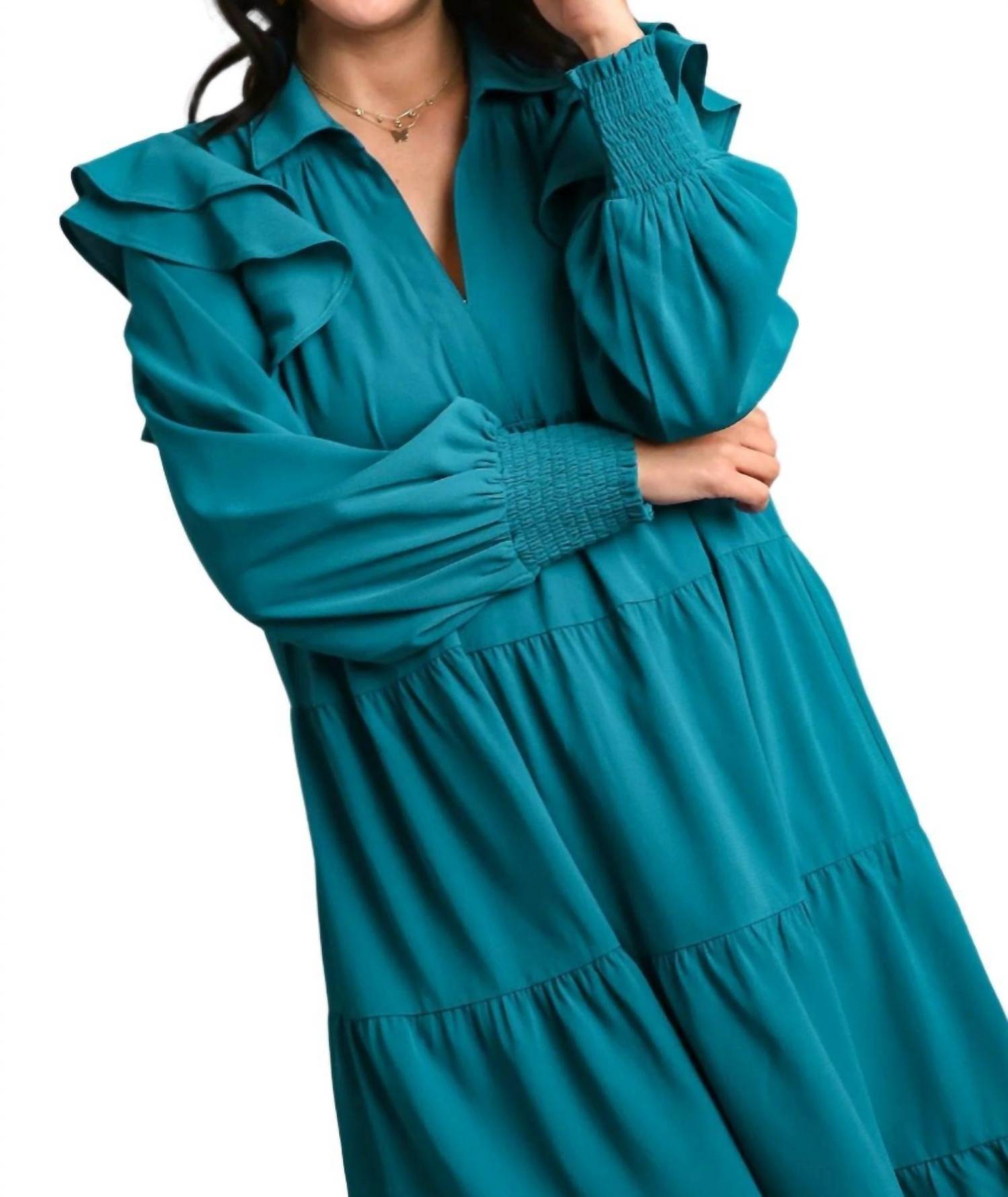 Umgee - Ruffle Long Sleeve Tiered Maxi Dress
