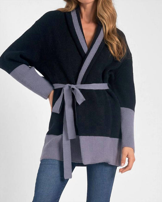 Elan - Belted Color Block Cardigan