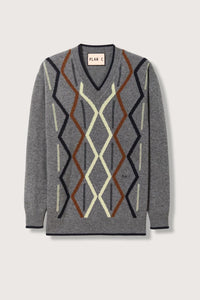 Plan C Argyle Cashmere V-neck Sweater in multi - women's sweater - view 4