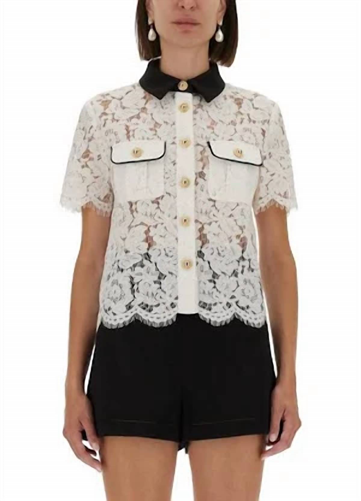 Self-Portrait - Lace Contrast Collar Top
