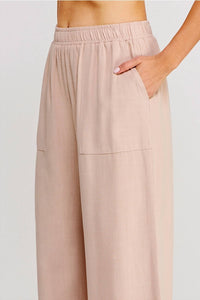 Allie Rose - Soft Linen Blend Scallop Hem Elastic Waist Pant
