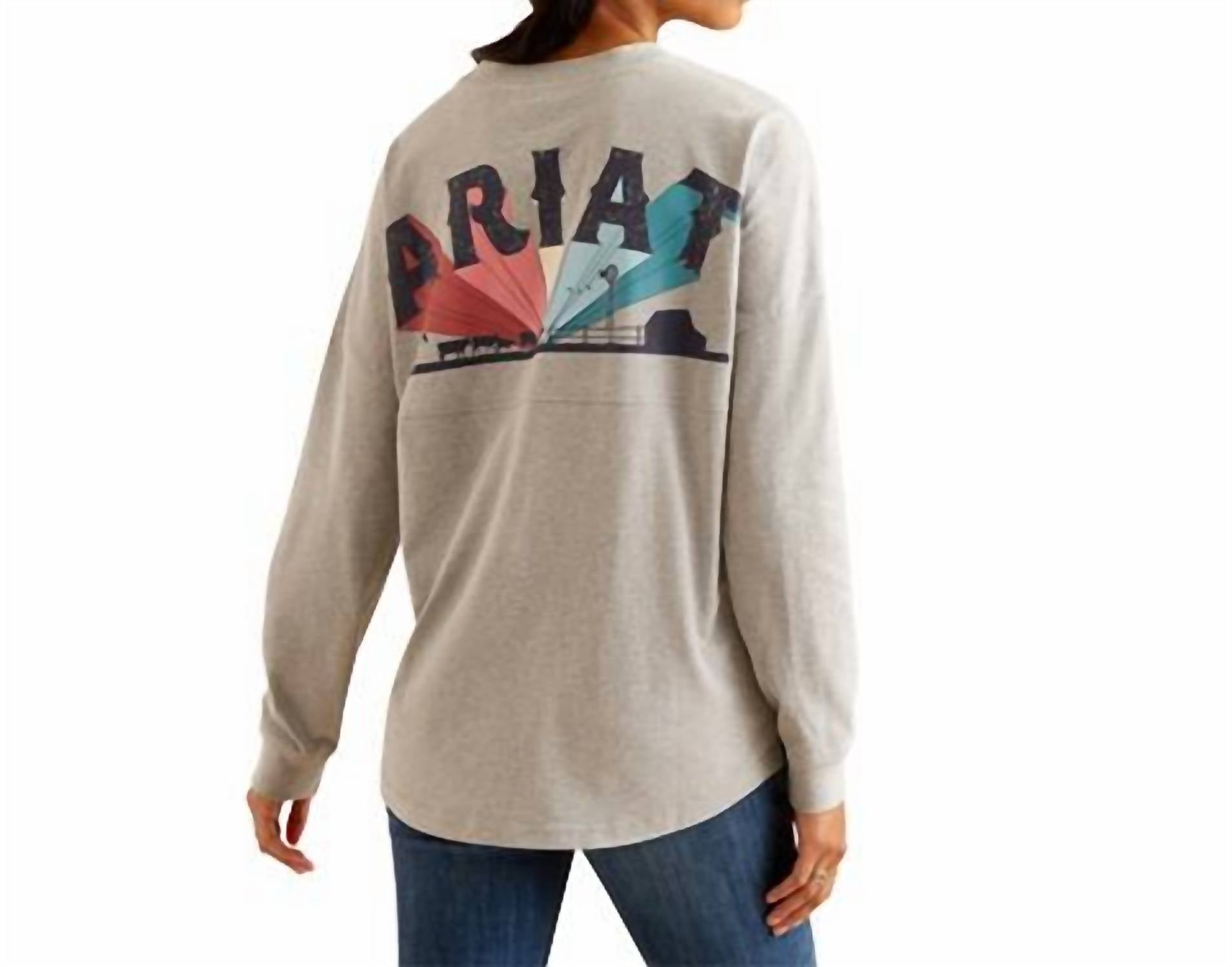 ARIAT Women's Fun Farm Oversized Long Sleeve Top in grey - women's long sleeve top - detail view