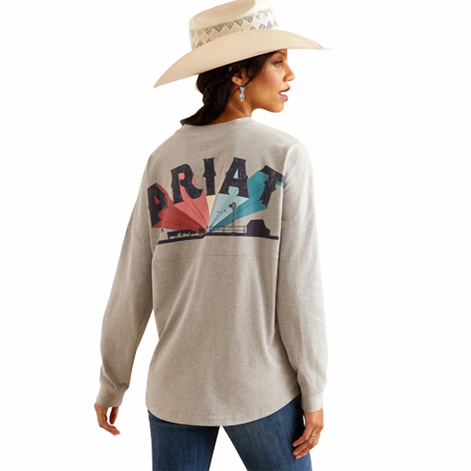 ARIAT Women's Fun Farm Oversized Long Sleeve Top in grey - women's long sleeve top - alternate view