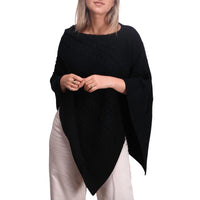 Kinross Luxe Cable Poncho in black - women's sweater