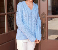 Karen Kane Cable Knit Long Sleeve Sweater in blue - women's sweater - view 7